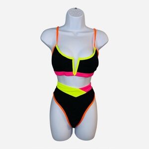 Popvil Black Neon Bikini Large NWT